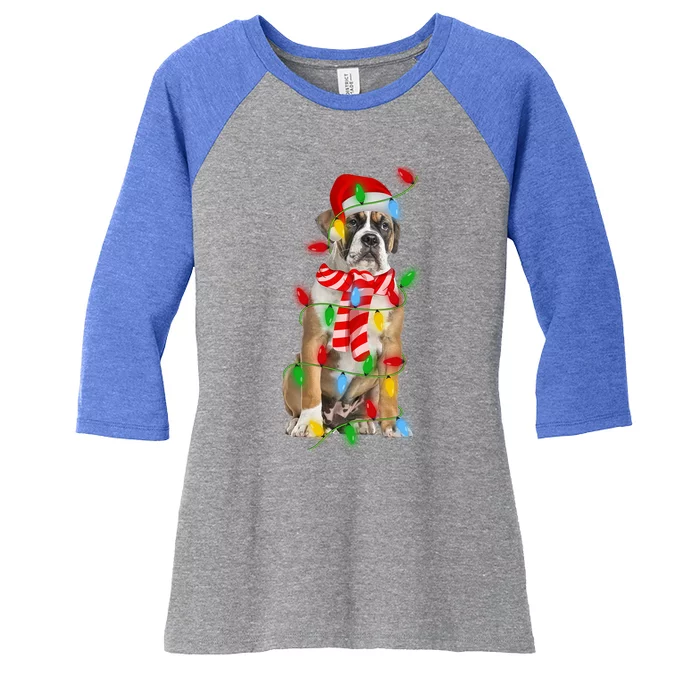 Xmas Lighting Holiday Santa English Bulldog Christmas Funny Gift Women's Tri-Blend 3/4-Sleeve Raglan Shirt