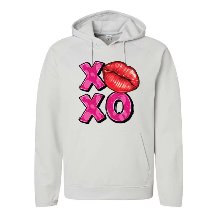 Xoxo Lips Kiss Valentines Day Performance Fleece Hoodie