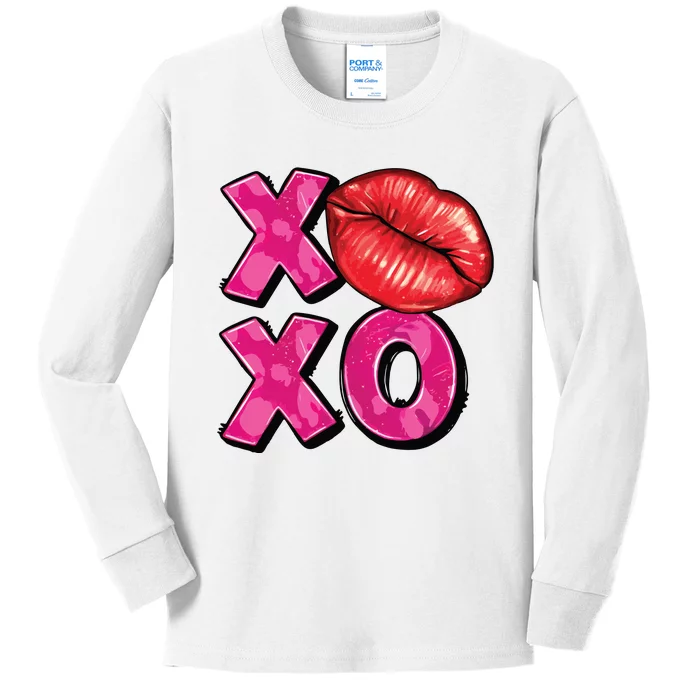 Xoxo Lips Kiss Valentines Day Kids Long Sleeve Shirt