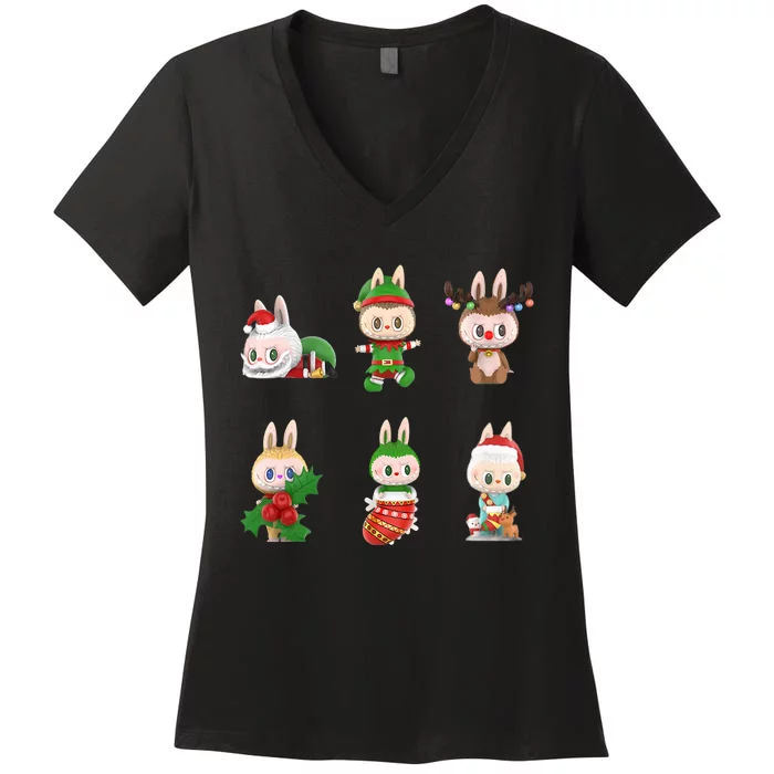 Xmas Labubu Lover Labubu The Monsters Christmas Santa Women's V-Neck T-Shirt