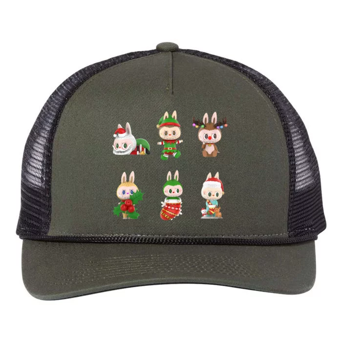 Xmas Labubu Lover Labubu The Monsters Christmas Santa Retro Rope Trucker Hat Cap