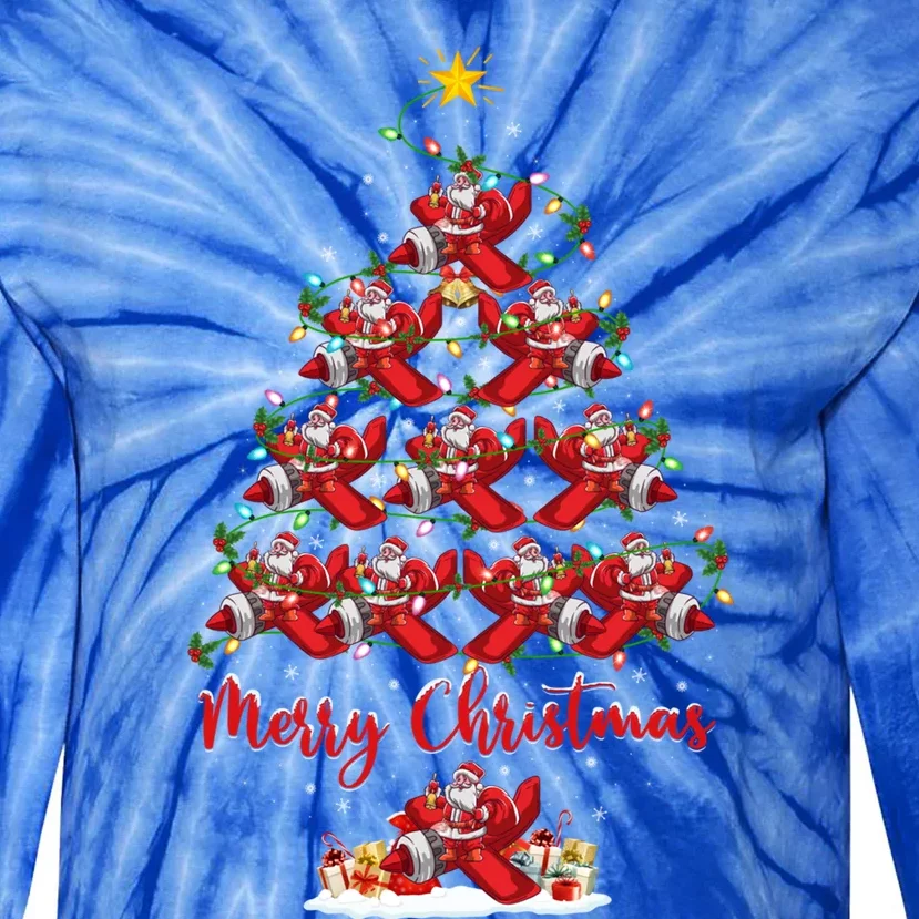 Xmas Lighting Matching Santa Airplane Christmas Tree Gift Tie-Dye Long Sleeve Shirt