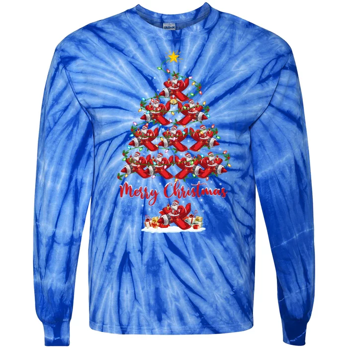 Xmas Lighting Matching Santa Airplane Christmas Tree Gift Tie-Dye Long Sleeve Shirt