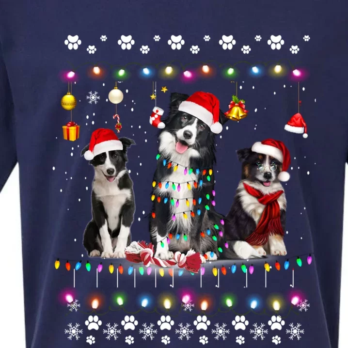 Xmas Lighting Matching Ugly Border Collie Dog Christmas Gift Sueded Cloud Jersey T-Shirt