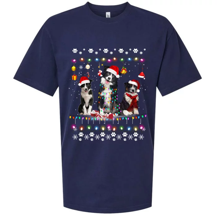 Xmas Lighting Matching Ugly Border Collie Dog Christmas Gift Sueded Cloud Jersey T-Shirt