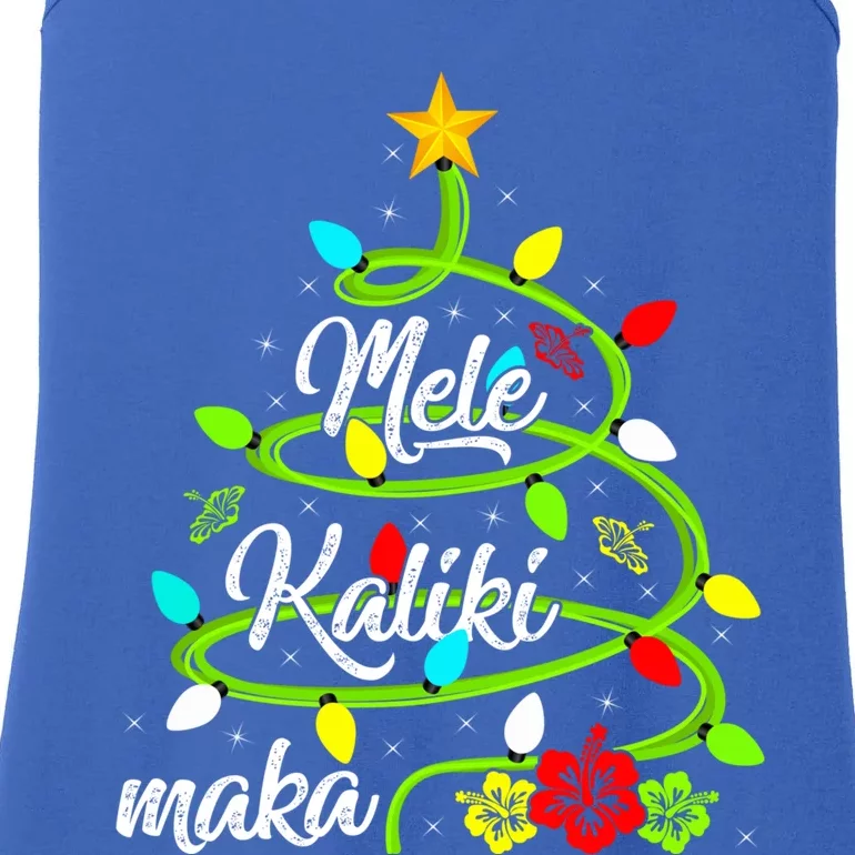 Xmas Lights Mele Kalikimaka Hawaiian Christmas Tree Gift Ladies Essential Tank