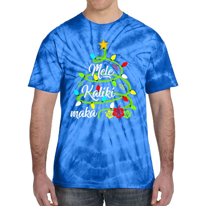 Xmas Lights Mele Kalikimaka Hawaiian Christmas Tree Gift Tie-Dye T-Shirt