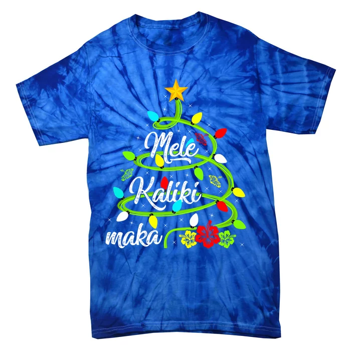 Xmas Lights Mele Kalikimaka Hawaiian Christmas Tree Gift Tie-Dye T-Shirt