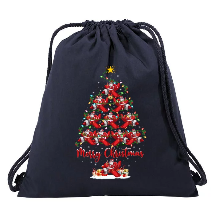 Xmas Lighting Matching Santa Airplane Christmas Tree Gift Drawstring Bag