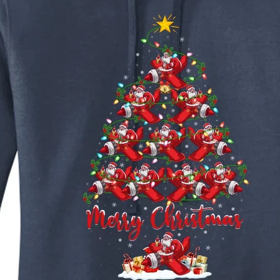 Xmas Lighting Matching Santa Airplane Christmas Tree Gift Women's Pullover Hoodie