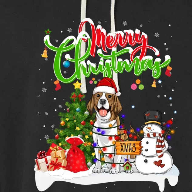 Xmas Lighting Matching Santa Beagle Dog Wearing Christmas Meaningful Gift Garment-Dyed Fleece Hoodie