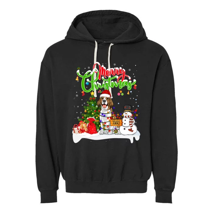 Xmas Lighting Matching Santa Beagle Dog Wearing Christmas Meaningful Gift Garment-Dyed Fleece Hoodie