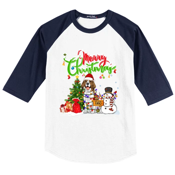 Xmas Lighting Matching Santa Beagle Dog Wearing Christmas Meaningful Gift Baseball Sleeve Shirt