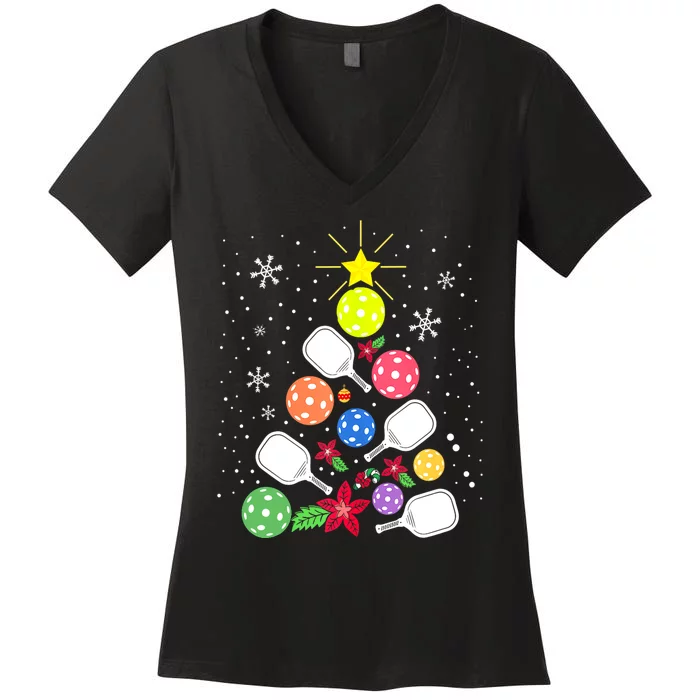 Xmas Lights Pickleball Christmas Tree Santa Pickleball Gift Women's V-Neck T-Shirt