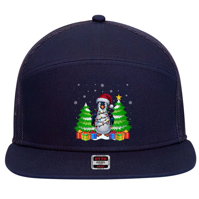 Xmas Lighting Penguin Lovers Ugly Christmas Cute Gift 7 Panel Mesh Trucker Snapback Hat