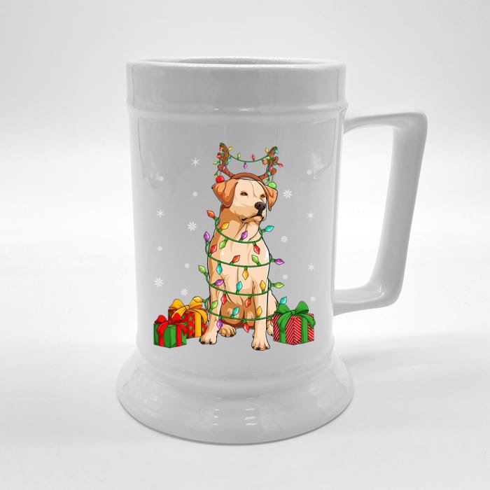 Xmas Lighting Reindeer Hat Labrador Retriever Christmas Cool Gift Front & Back Beer Stein