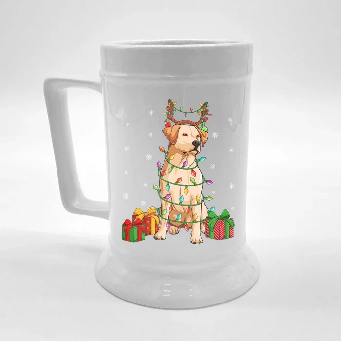 Xmas Lighting Reindeer Hat Labrador Retriever Christmas Cool Gift Front & Back Beer Stein