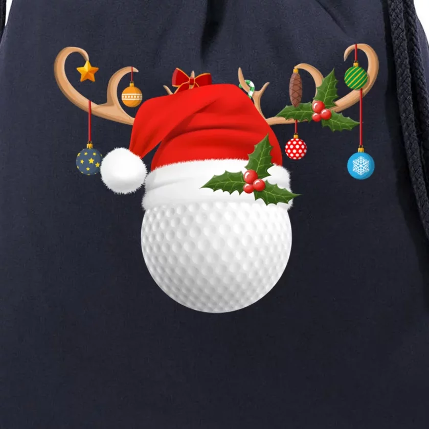 Xmas Lighting Reindeer Santa Hat Golf Christmas Gift Drawstring Bag