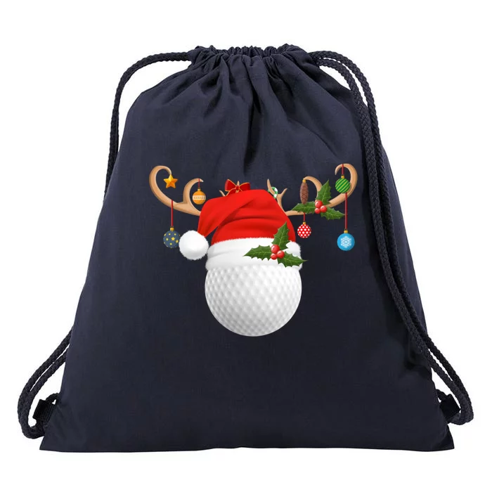 Xmas Lighting Reindeer Santa Hat Golf Christmas Gift Drawstring Bag