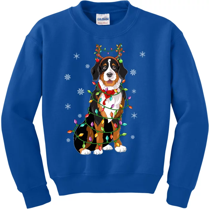 Xmas Lighting Reindeer Hat Bernese Mountain Dog Christmas Gift Kids Sweatshirt