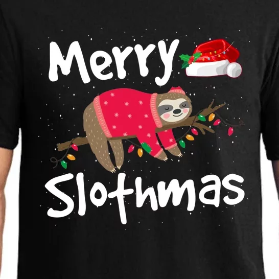 Xmas Lighting Santa Hat Sloth Merry Slothmas Christmas Gift Pajama Set