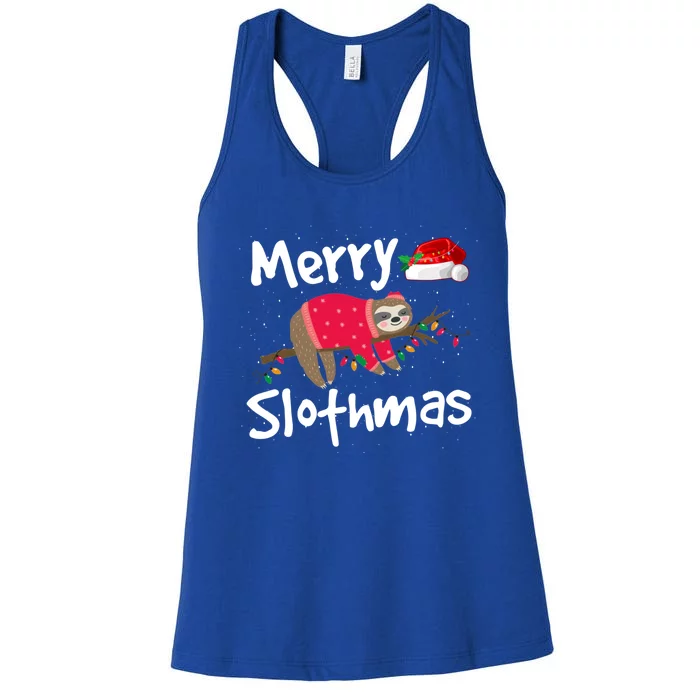 Xmas Lighting Santa Hat Sloth Merry Slothmas Christmas Gift Women's Racerback Tank