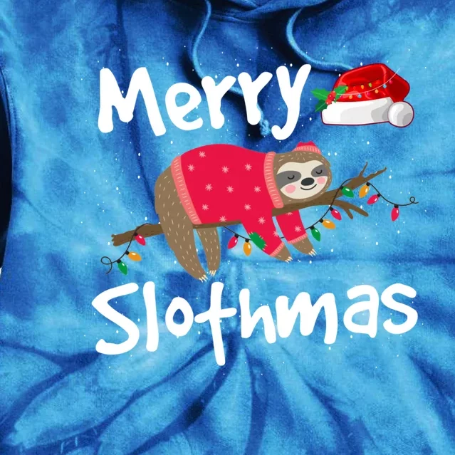 Xmas Lighting Santa Hat Sloth Merry Slothmas Christmas Gift Tie Dye Hoodie