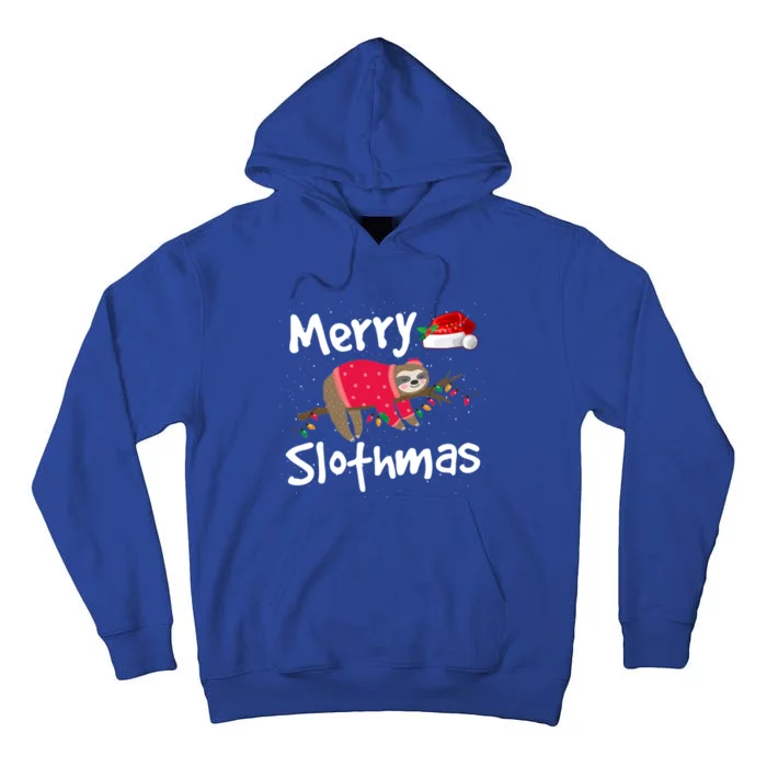 Xmas Lighting Santa Hat Sloth Merry Slothmas Christmas Gift Tall Hoodie