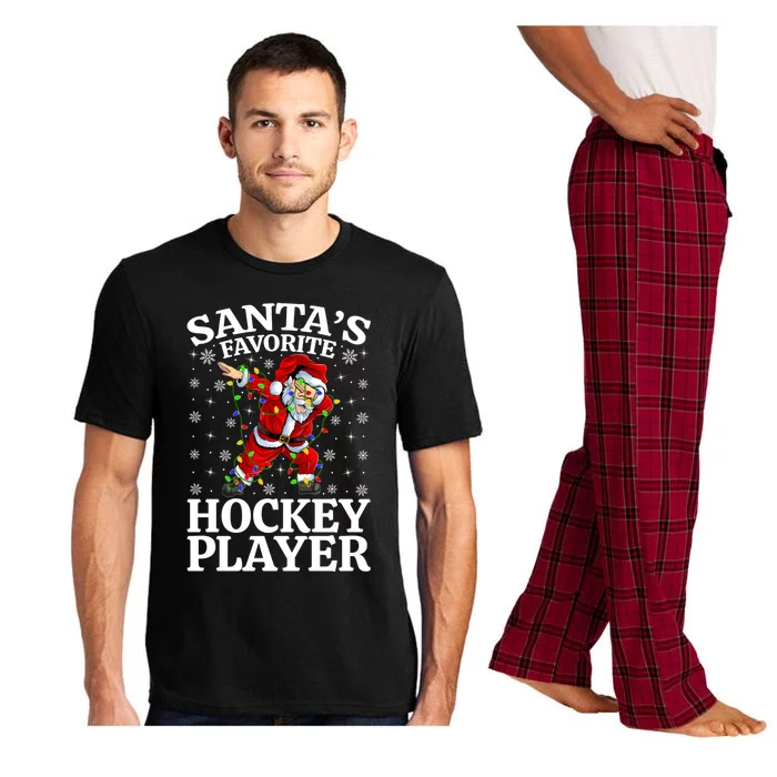 Xmas Lighting SantaS Favorites Hockey Player Christmas Gift Pajama Set