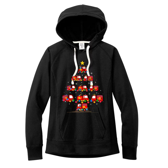 Xmas Lighting Santa Firefighter Fire Truck Christmas Tree Gift Women's Fleece Hoodie