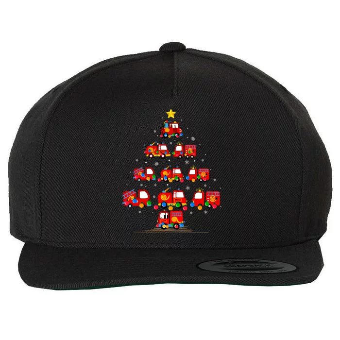 Xmas Lighting Santa Firefighter Fire Truck Christmas Tree Gift Wool Snapback Cap