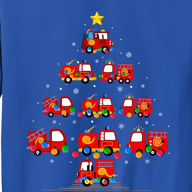 Xmas Lighting Santa Firefighter Fire Truck Christmas Tree Gift Tall Sweatshirt