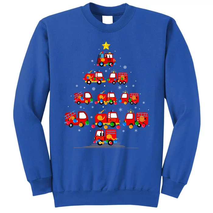 Xmas Lighting Santa Firefighter Fire Truck Christmas Tree Gift Tall Sweatshirt