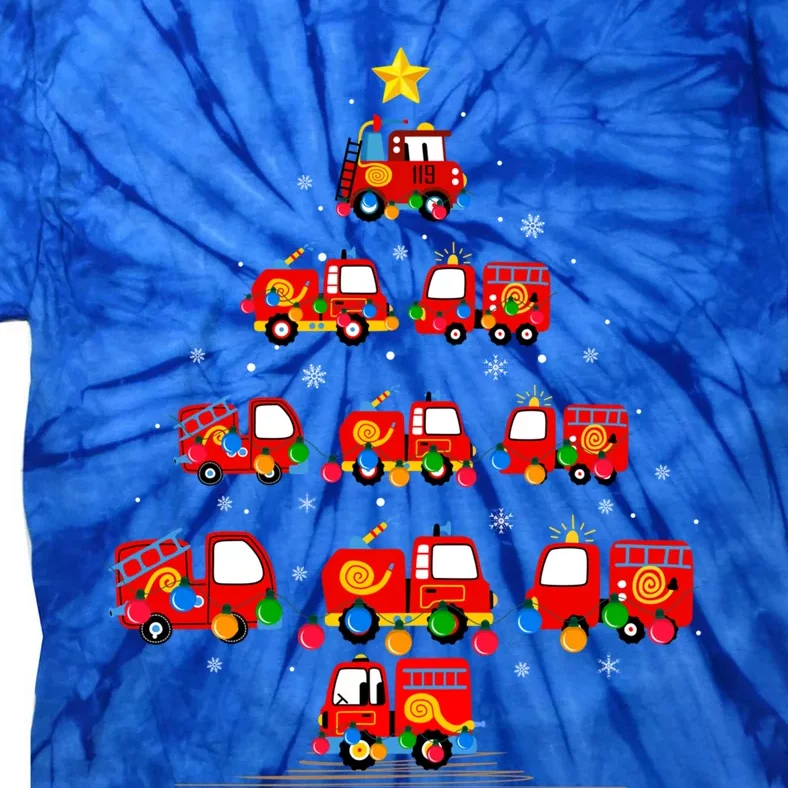 Xmas Lighting Santa Firefighter Fire Truck Christmas Tree Gift Tie-Dye T-Shirt