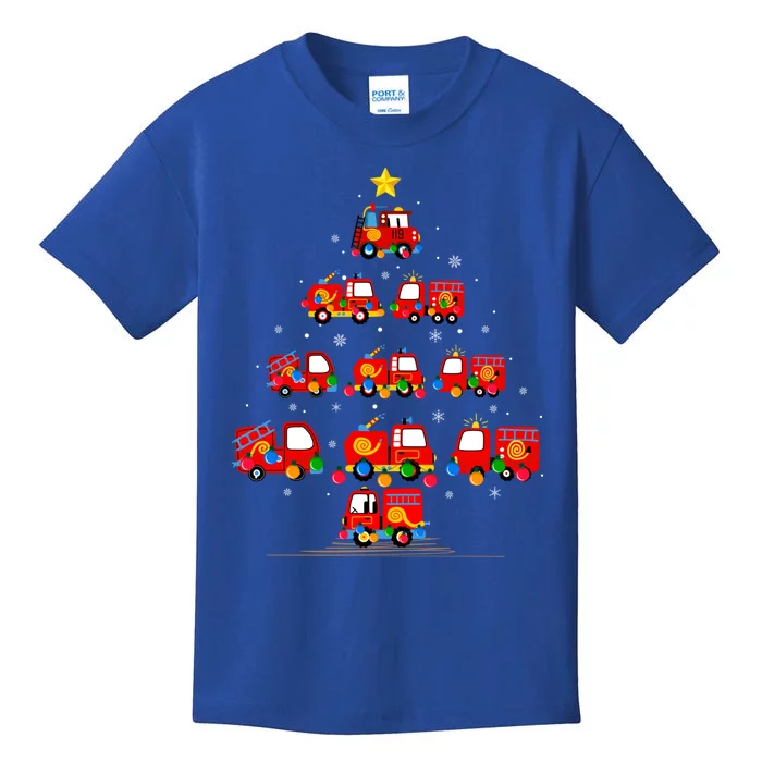 Xmas Lighting Santa Firefighter Fire Truck Christmas Tree Gift Kids T-Shirt