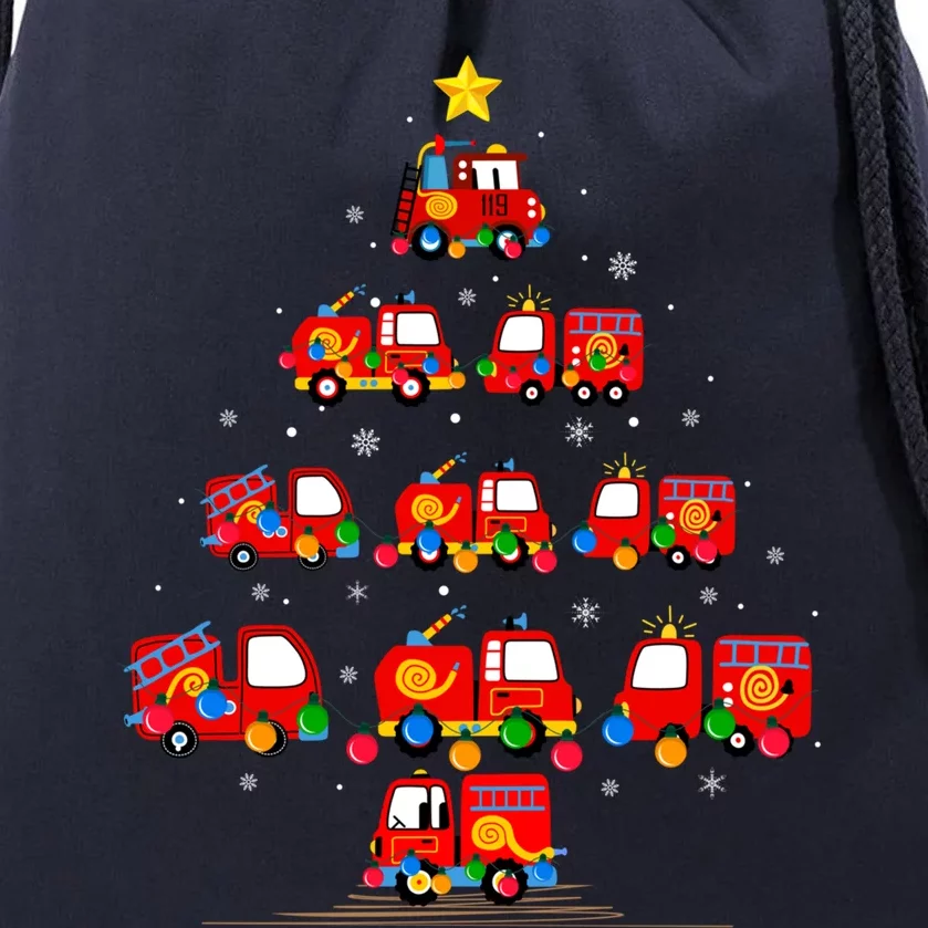 Xmas Lighting Santa Firefighter Fire Truck Christmas Tree Gift Drawstring Bag