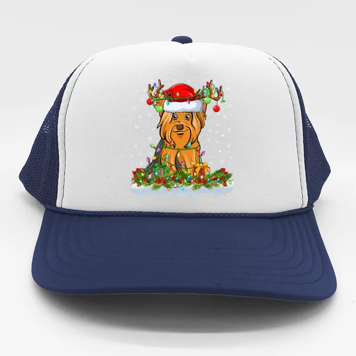 Xmas Lighting Santa Yorkshire Terrier Dog Christmas Gift Trucker Hat