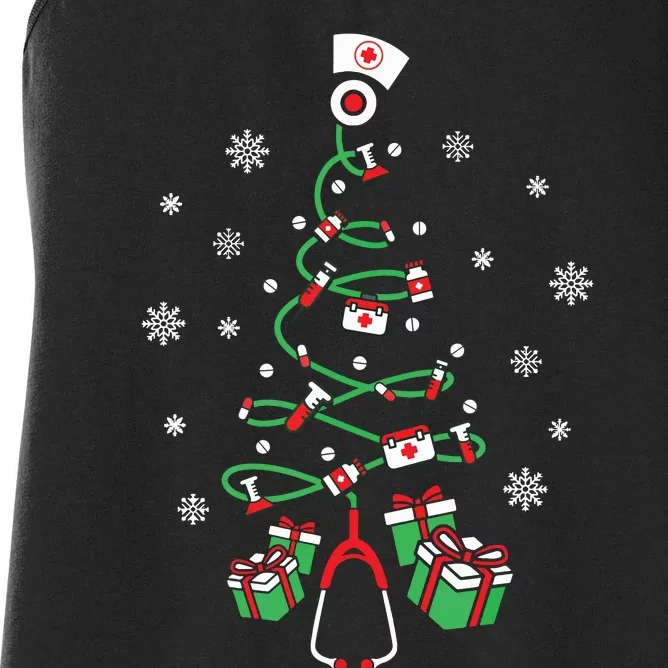 Xmas Lpn Stethoscope Rn Nursing Christmas Tree Nurse Women's Racerback Tank