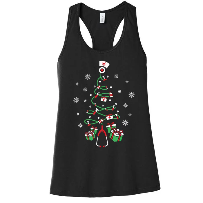 Xmas Lpn Stethoscope Rn Nursing Christmas Tree Nurse Women's Racerback Tank