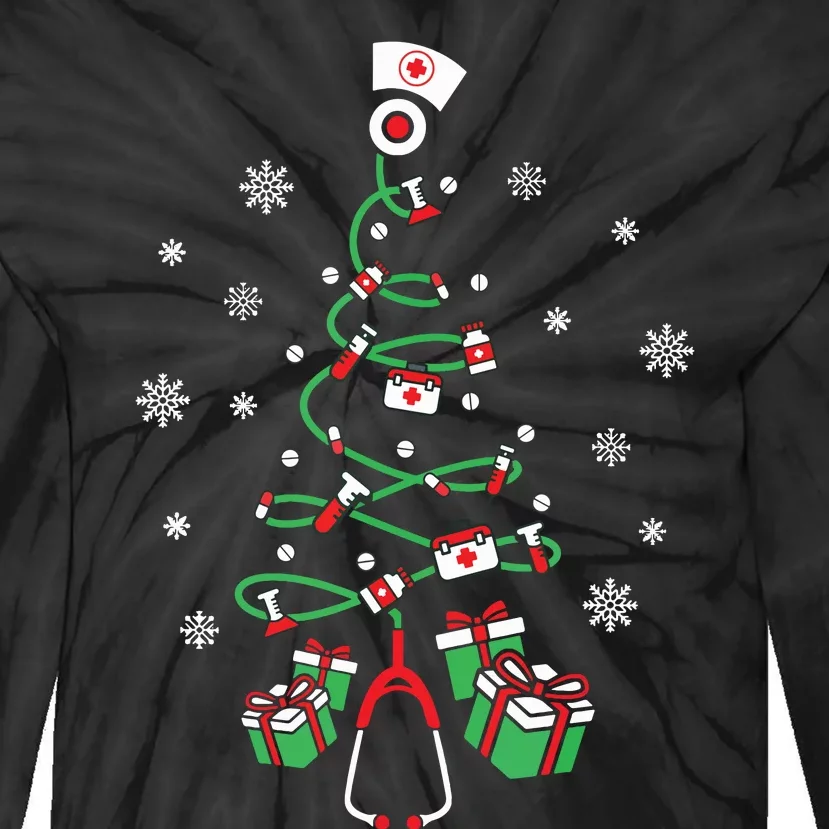 Xmas Lpn Stethoscope Rn Nursing Christmas Tree Nurse Tie-Dye Long Sleeve Shirt