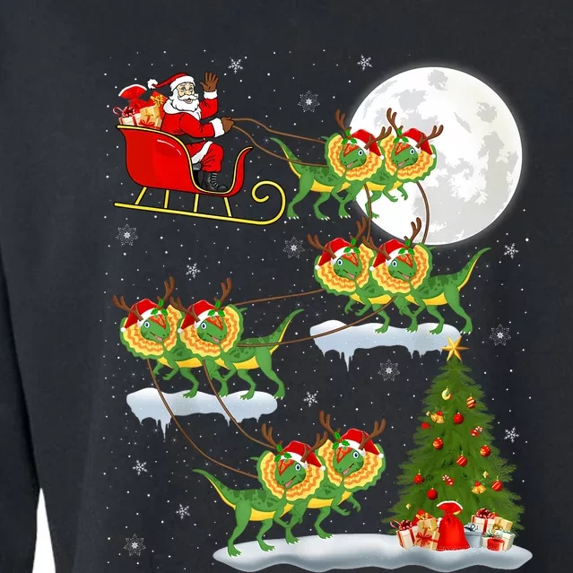 Xmas Lights Santa Riding Dilophosaurus Dinosaur Christmas Cropped Pullover Crew