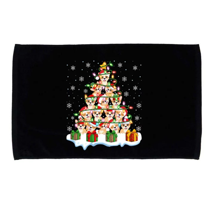 Xmas Lighting Santa Corgi Dog Christmas Tree Cool Gift Microfiber Hand Towel