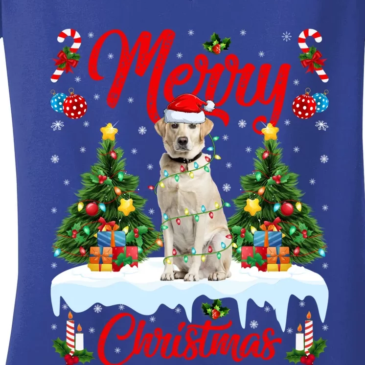 Xmas Lighting Santa Hat Labrador Retriever Dog Christmas Gift Women's V-Neck T-Shirt