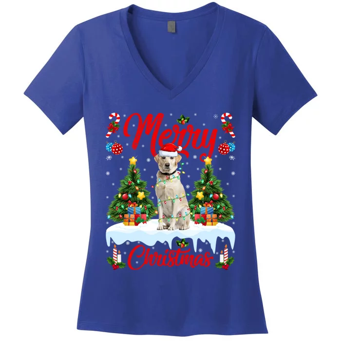 Xmas Lighting Santa Hat Labrador Retriever Dog Christmas Gift Women's V-Neck T-Shirt