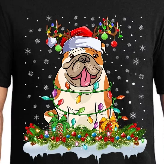 Xmas Lighting Santa American Bulldog Christmas Cool Gift Pajama Set