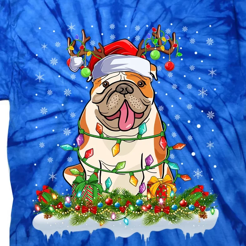 Xmas Lighting Santa American Bulldog Christmas Cool Gift Tie-Dye T-Shirt