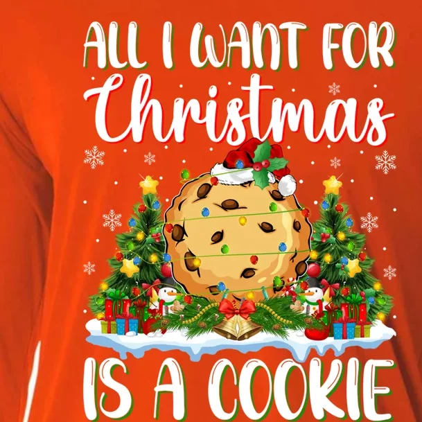 Xmas Lighting Santa All I Want For Christmas Is A Cookie Gift Cooling Performance Long Sleeve Crew