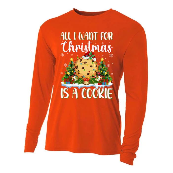 Xmas Lighting Santa All I Want For Christmas Is A Cookie Gift Cooling Performance Long Sleeve Crew