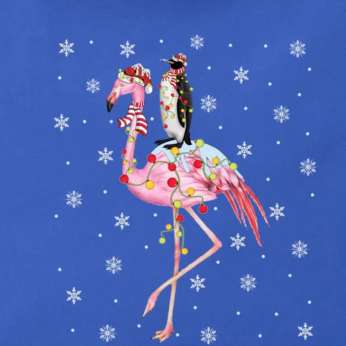 Xmas Lighting Santa Hat Flamingo Riding Penguin Christmas Cute Gift Zip Tote Bag