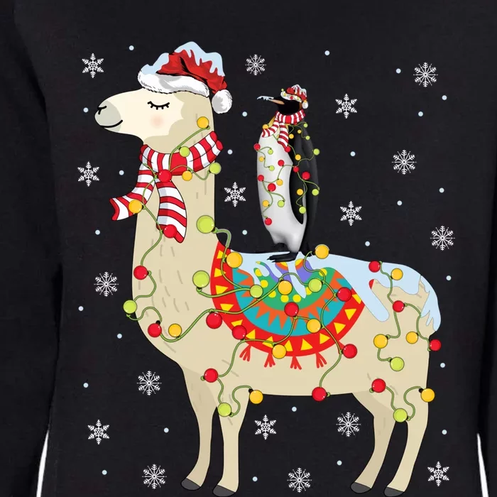 Xmas Lighting Santa Llama Riding Penguin Christmas Gift Womens California Wash Sweatshirt